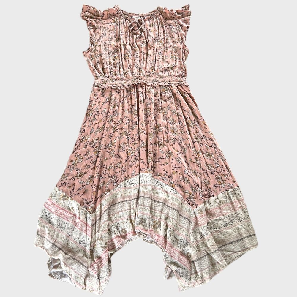 Knox Rose Asymmetrical Midi Pink Floral Boho Cap Sleeve Dress Sz XXL